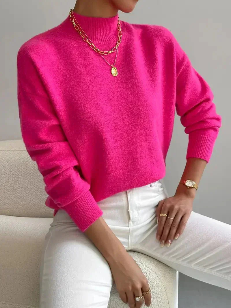 Women's Half Turtleneck Long Sleeve Pullover Sweater Solid Color Loose Knit Top