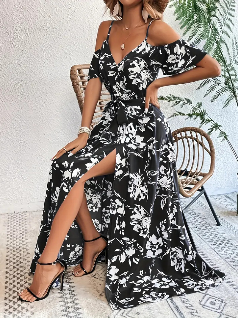 Sexy Spaghetti Strap Irregular Floral Beach Dress