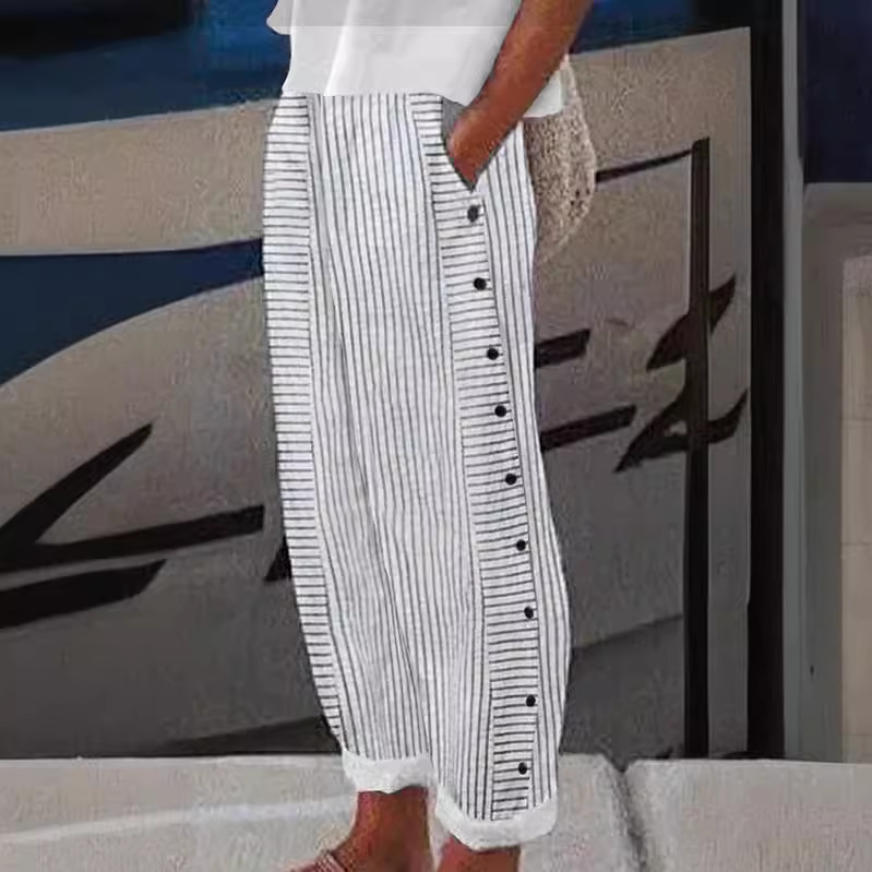 Women's Striped Cropped Skinny Pants Casual Slim Fit