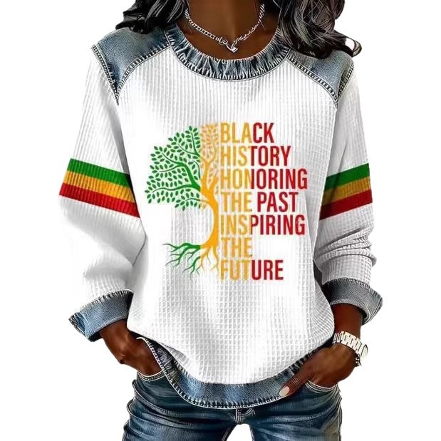 Women's Letter Tree Print Crewneck Sweatshirt