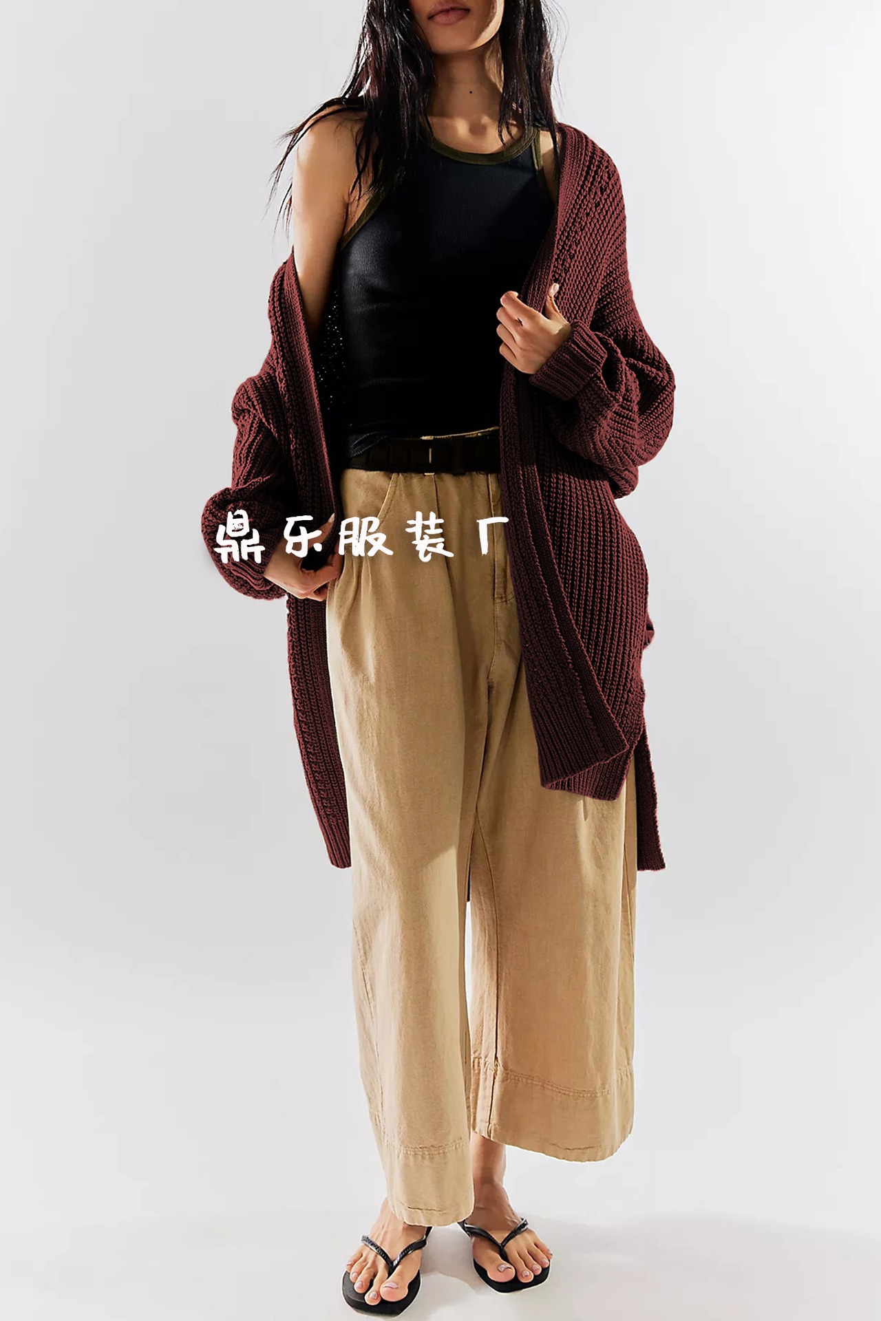 Women's Loose Knit Cardigan with Pockets Long Sleeve V-Neck