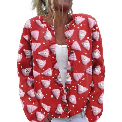 Women's Christmas Santa Print Cardigan Sweater