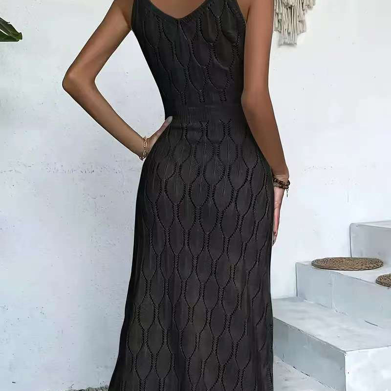 Women's Sleeveless V-Neck Hollow-Out Knit Beach Dress