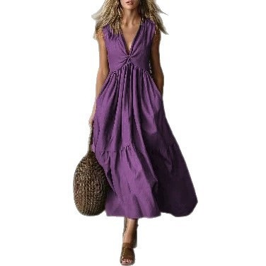 Solid Sleeveless V-Neck A-Line Maxi Dress