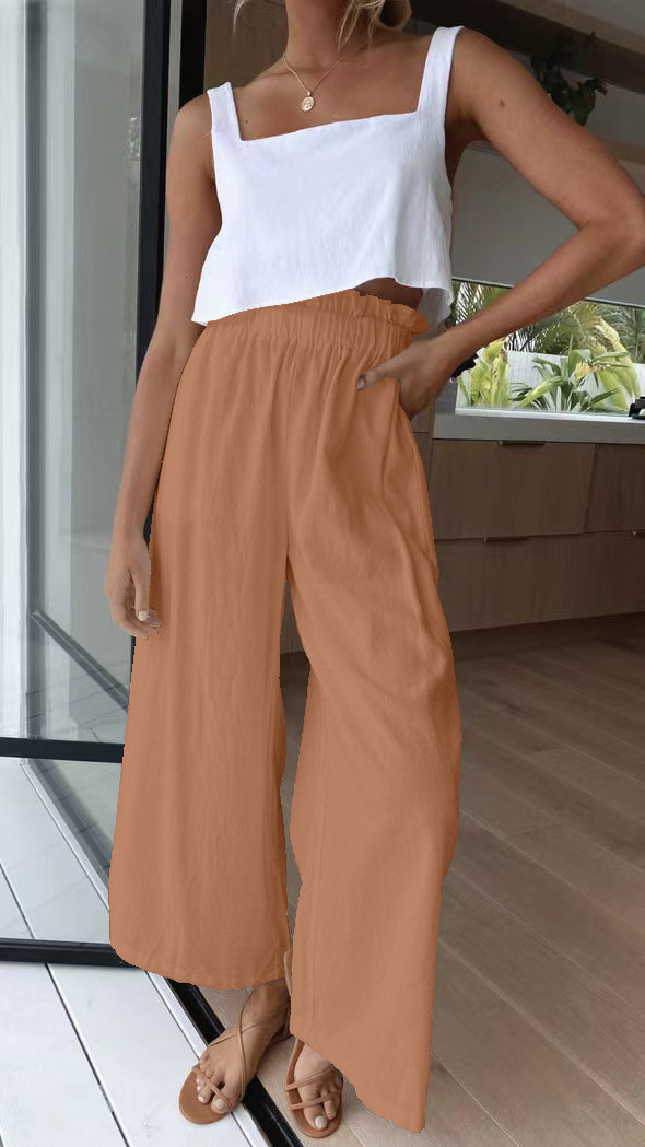 High-Waist Wide-Leg Pants Loose Flowy Floor-Length