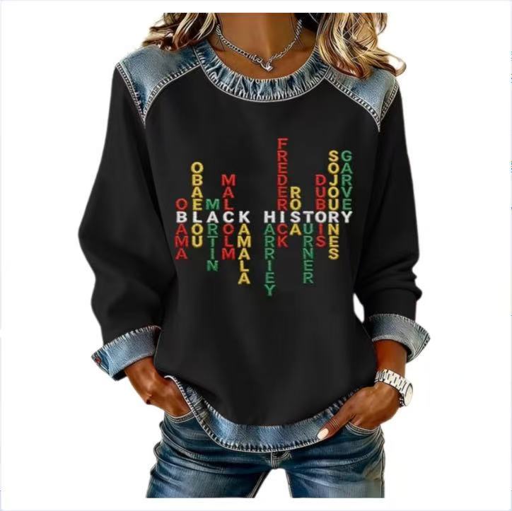 Women's Letter Tree Print Crewneck Sweatshirt