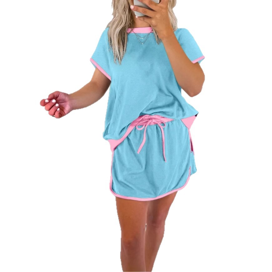 Women's Colorblock Drop-Shoulder T-Shirt and Shorts Set