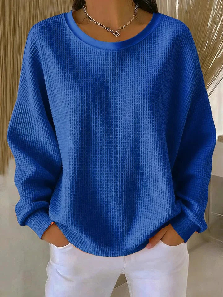 Women's Waffle Knit Crewneck Pullover Sweatshirt