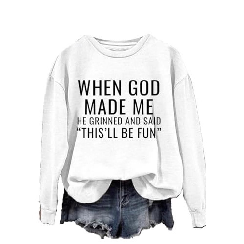 Women's 'When God' Letter Print Crewneck Sweatshirt