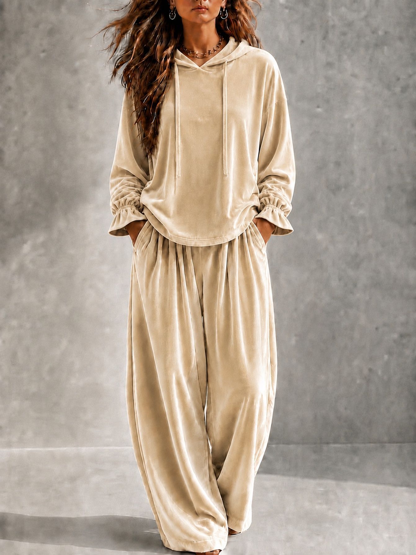 Velvet Long-Sleeve Two-Piece Lounge Set