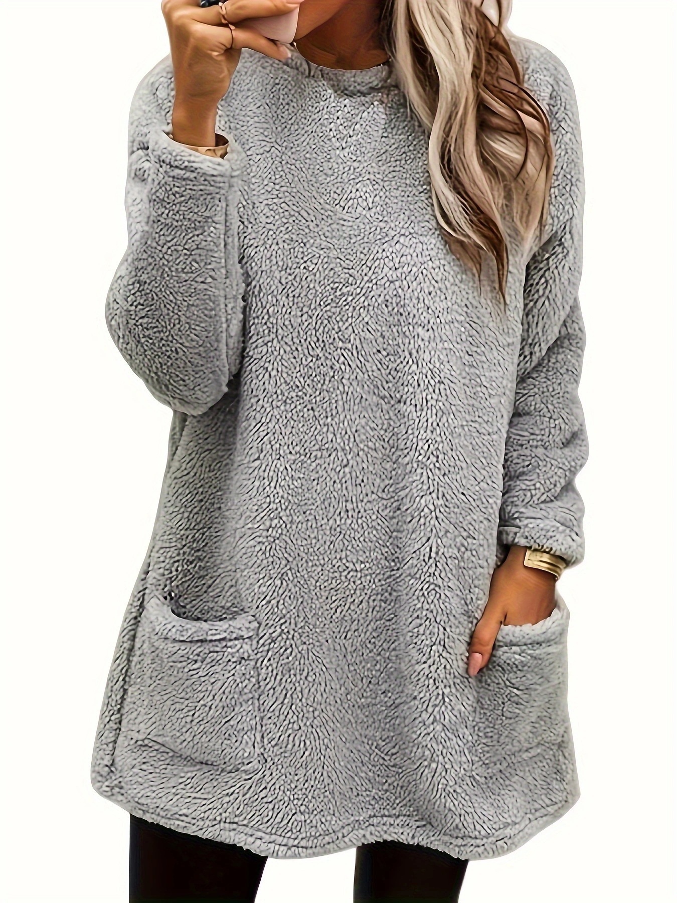 Women's Fleece Pullover Sweatshirt Long Sleeve Crew Neck Loose Fit with Pocket