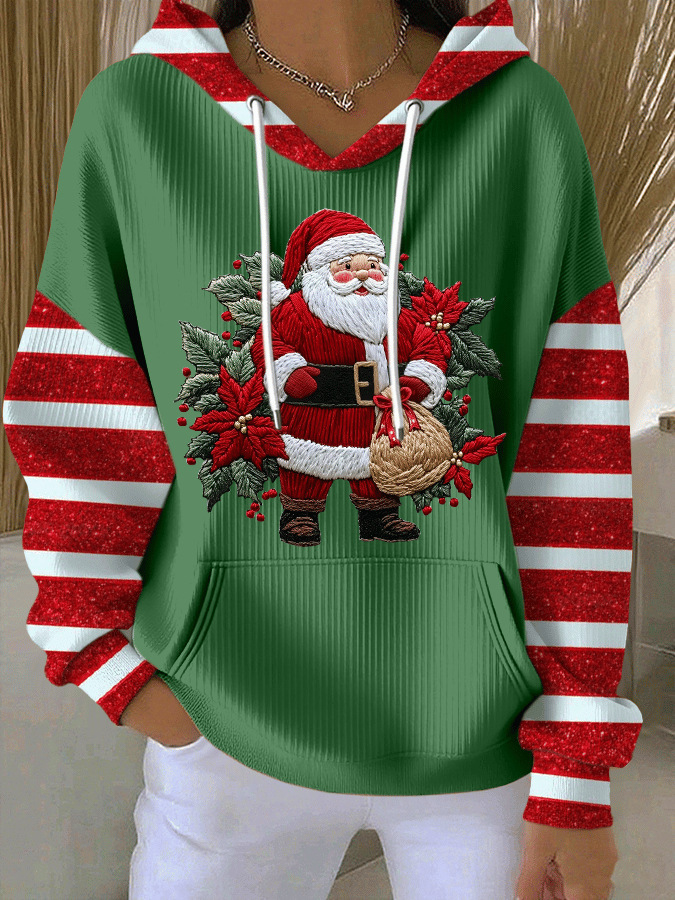 Women's Santa Leaf Gift Print Hooded Sweatshirt