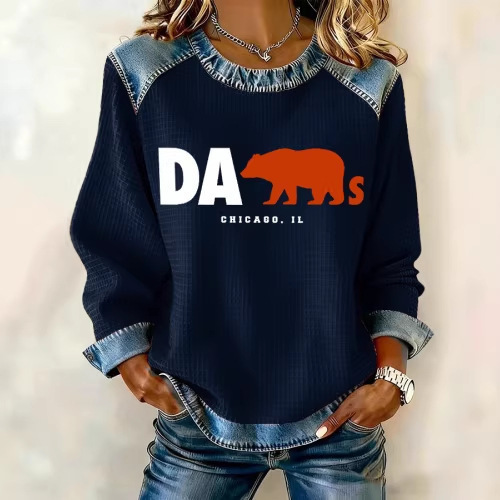 Women's Long-Sleeve Crewneck Sweatshirt with Back Neck Slit