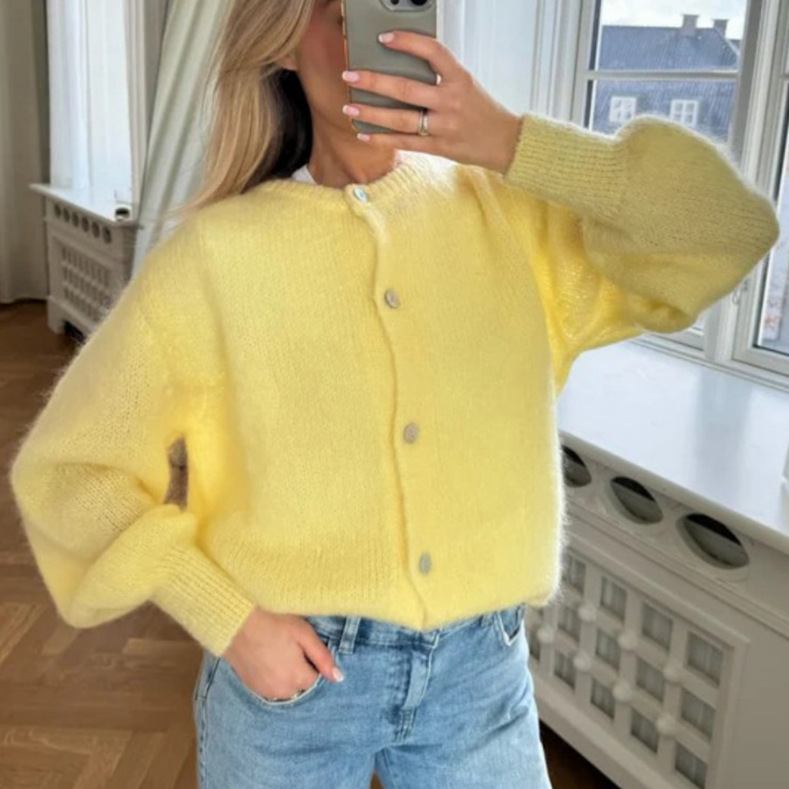 Candy Color Knit Cardigan Women's Solid Button-Up Sweater