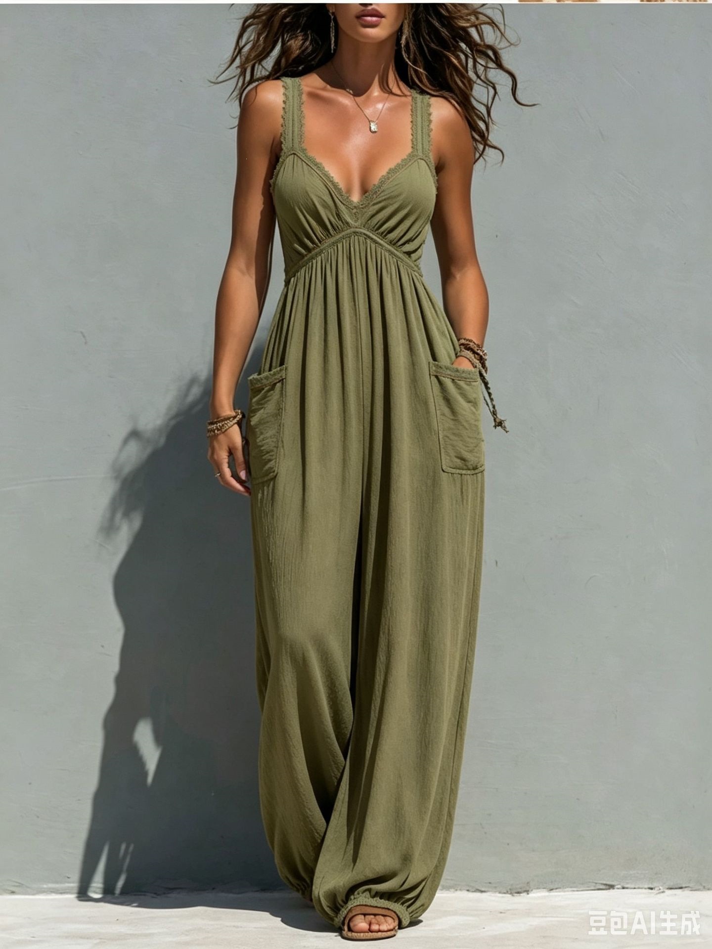 Women's Solid Color Sleeveless Wide-Leg Jumpsuit