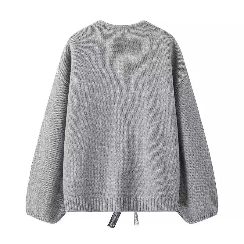 Sequin Bow Knit Cardigan Sweater