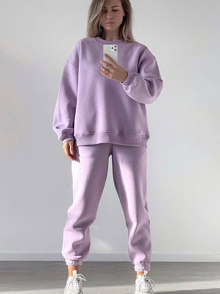 Women's Casual Two-Piece Set Long Sleeve Crewneck Sweatshirt and Pants
