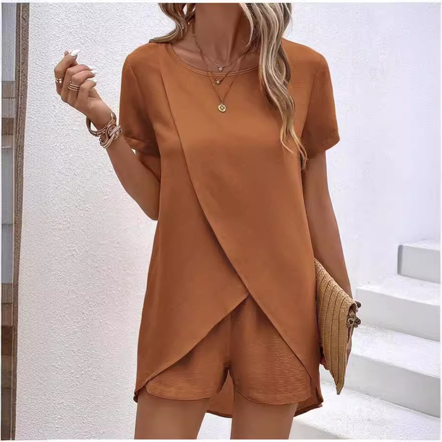 Women's Asymmetric Top and Shorts Two-Piece Casual Set
