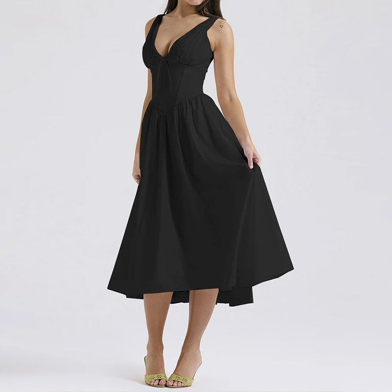 Elegant Open-Back Floral Print High-Waist Long Dress