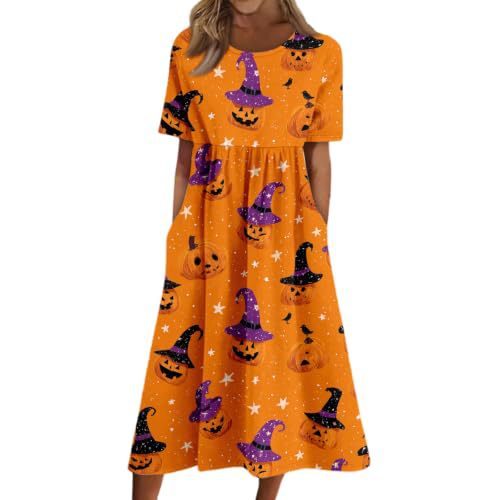 Women's Halloween Print Pleated Midi Dress