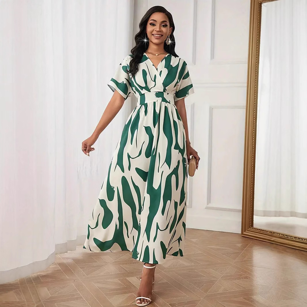 Floral Print High-Waist Long-Sleeve Maxi Dress