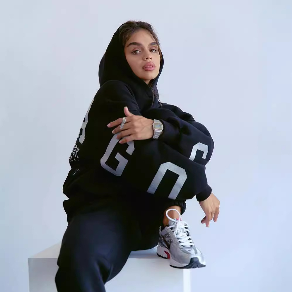 Women's Loose Back Print Hooded Sweatshirt and Pants Set