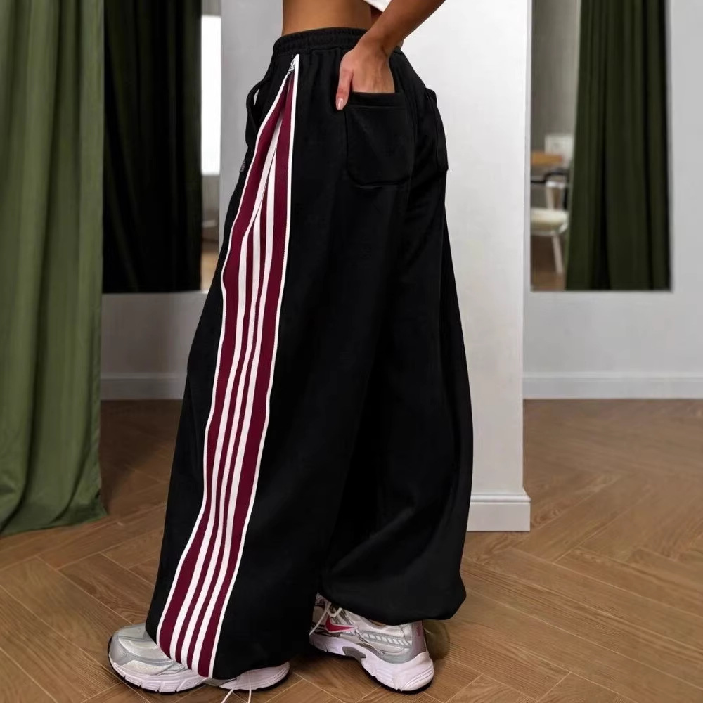 Women's American-Style Wide-Leg Jogger Pants with Drawstring