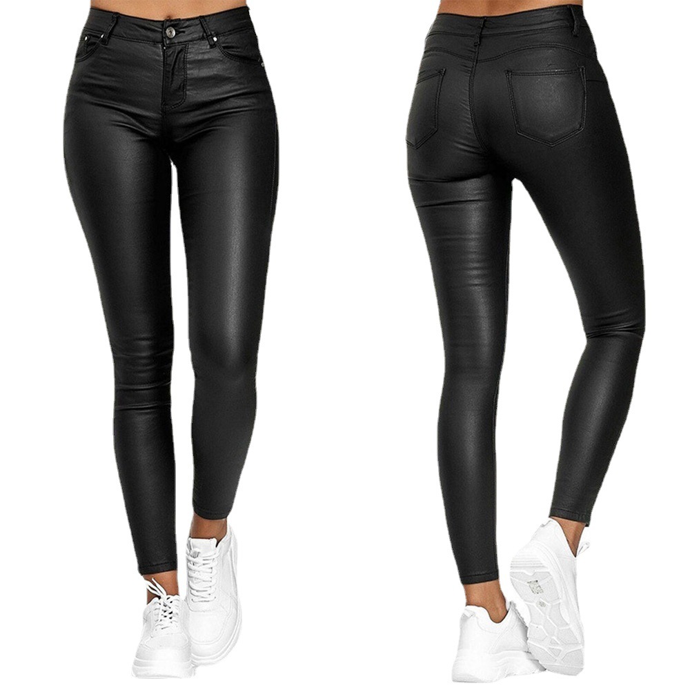 High-Waisted Solid Faux Leather Skinny Pants