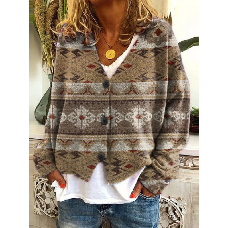 Christmas Abstract Print Casual Cloak Cardigan
