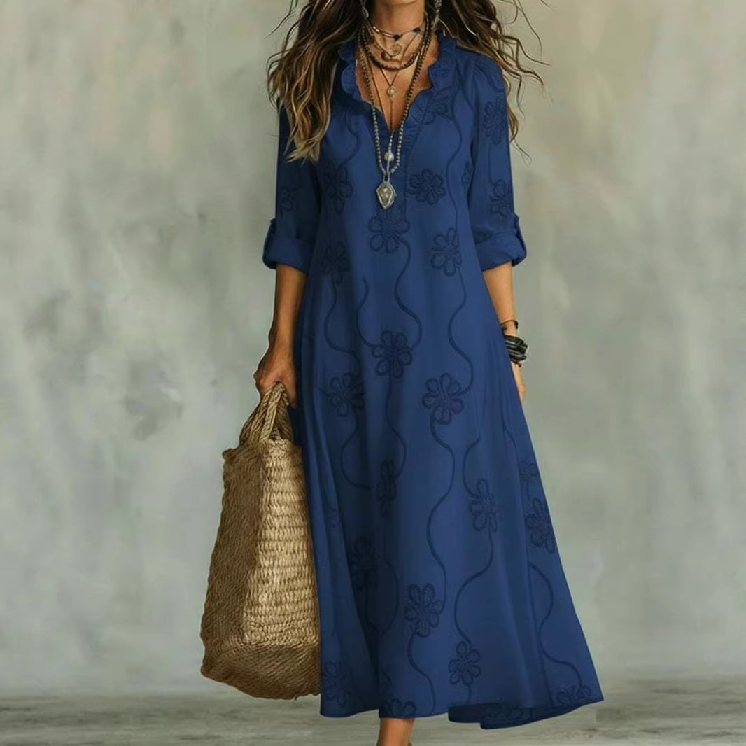 3D Digital Print Long Sleeve Plus Size A-Line Dress