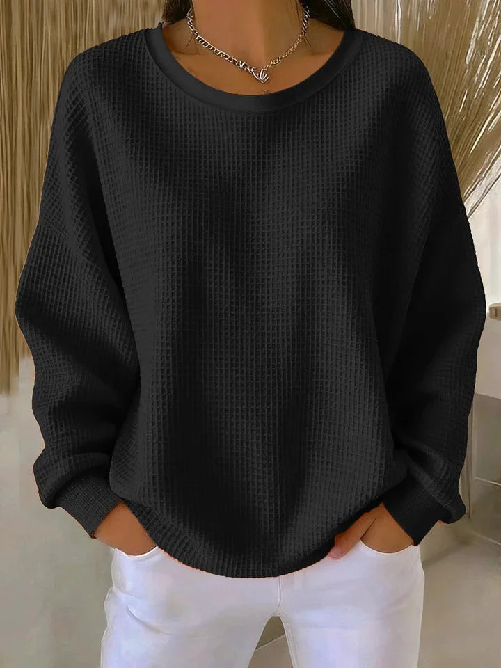 Women's Waffle Knit Crewneck Pullover Sweatshirt