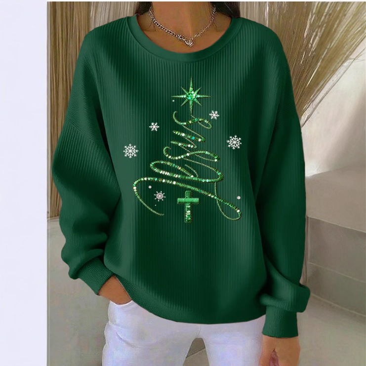 Women's Forest Tree Snowflake Print Crewneck Sweatshirt