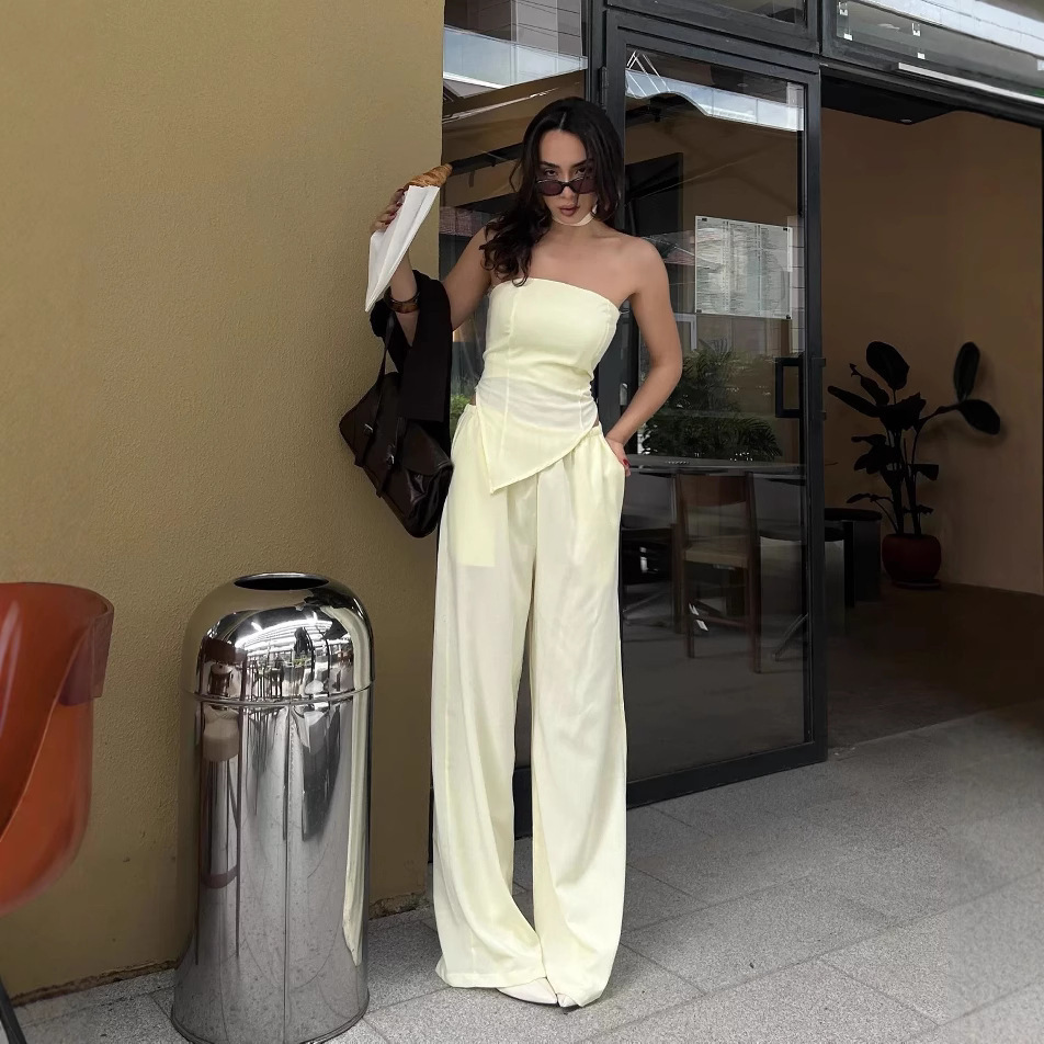 Women's Solid Sleeveless Tube Top and Pants Set Casual Two-Piece