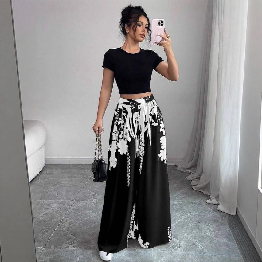 Women's Bohemian Print Tie-Waist Straight-Leg Casual Pants