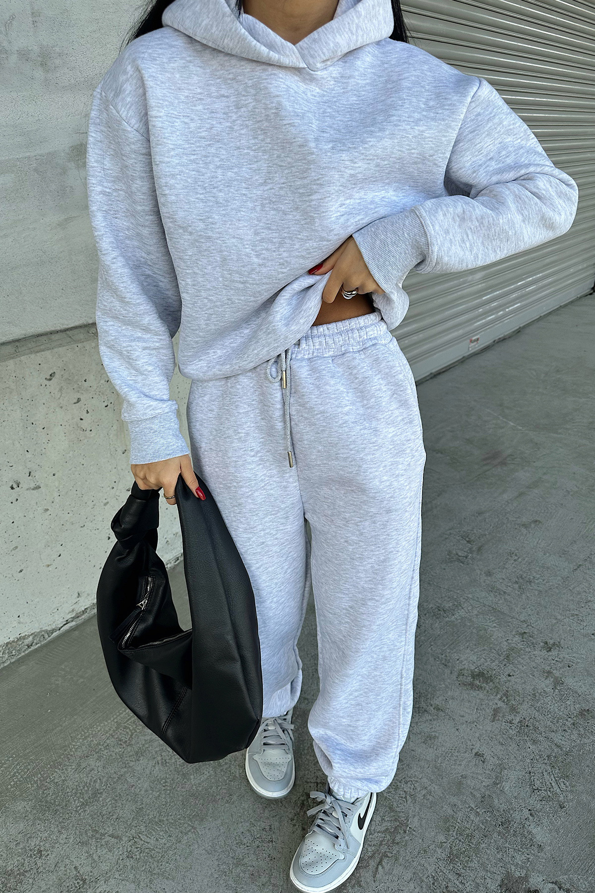 Women's Solid Hooded Long Sleeve Sweatshirt and Pants Set with Pockets
