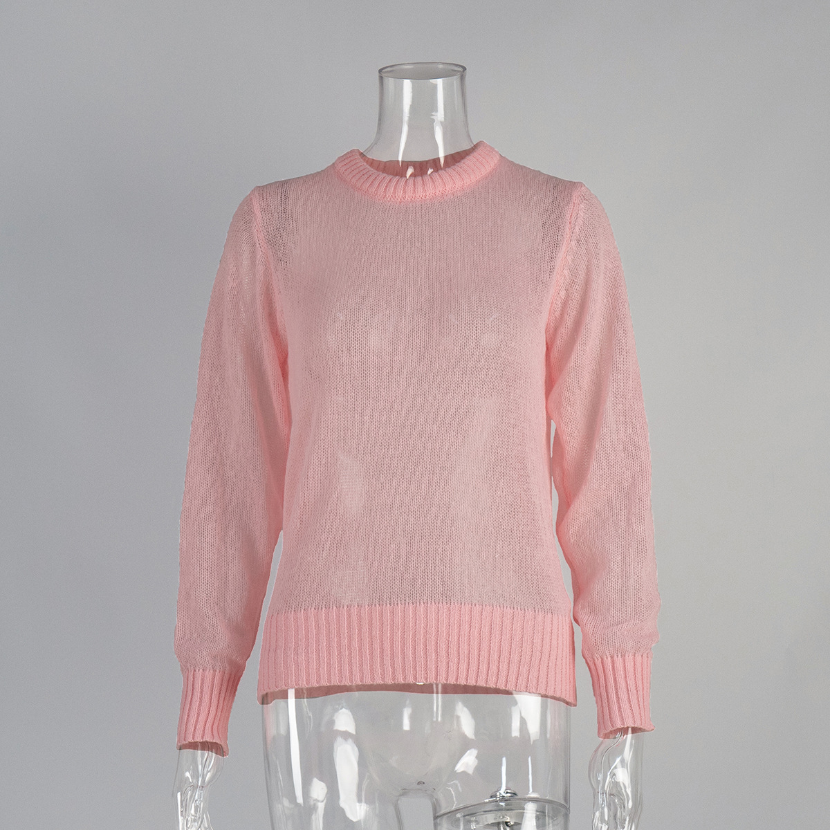 Mohair Blend Crewneck Pullover Sweater Women's Sheer Knit Top