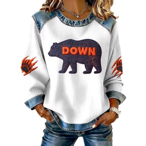 Women's Brown Bear Paw Print Crewneck Sweatshirt
