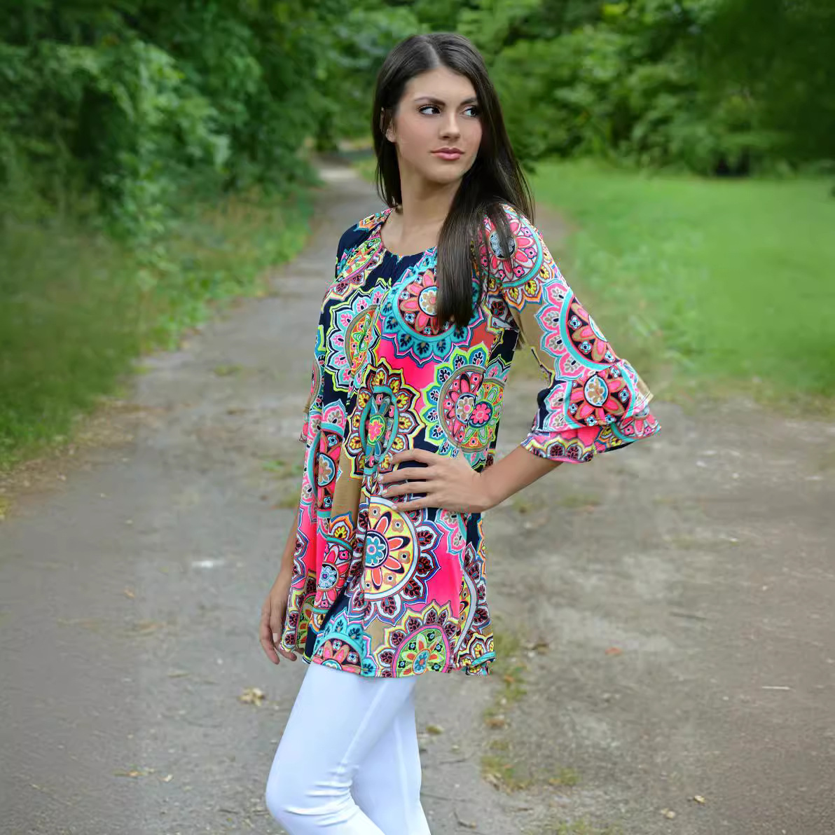 Pop Art Print Off-Shoulder Double Bubble Sleeve Dress
