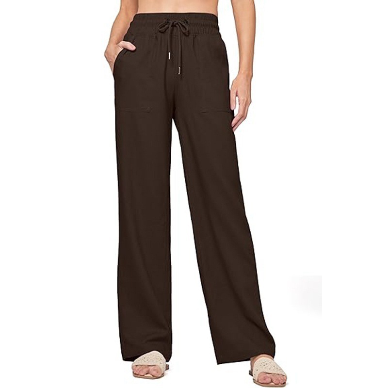 Women's Cotton Linen High Waist Straight Leg Wide Leg Pants