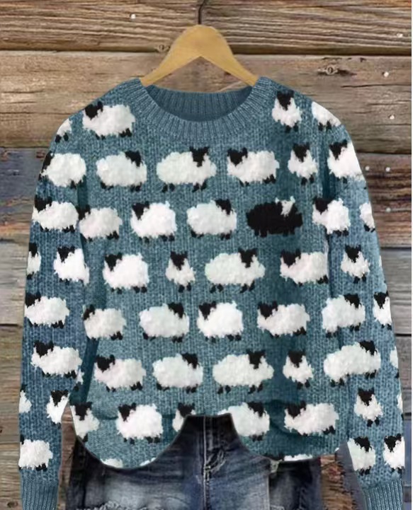Women's Colorblock Crewneck Pullover Knit Sweater