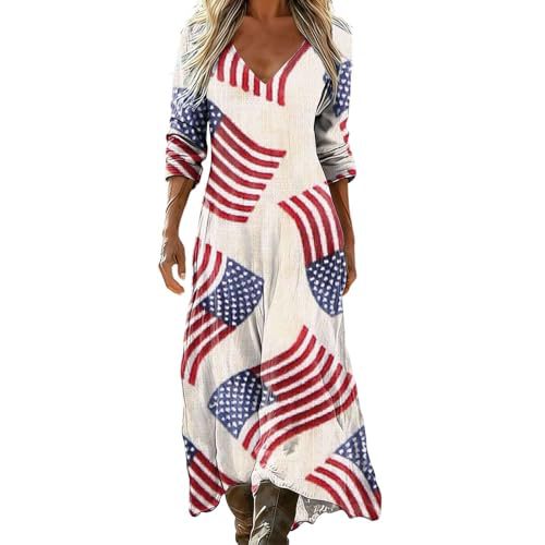 Women's Gradient Star American Flag Print Ruched Midi Dress