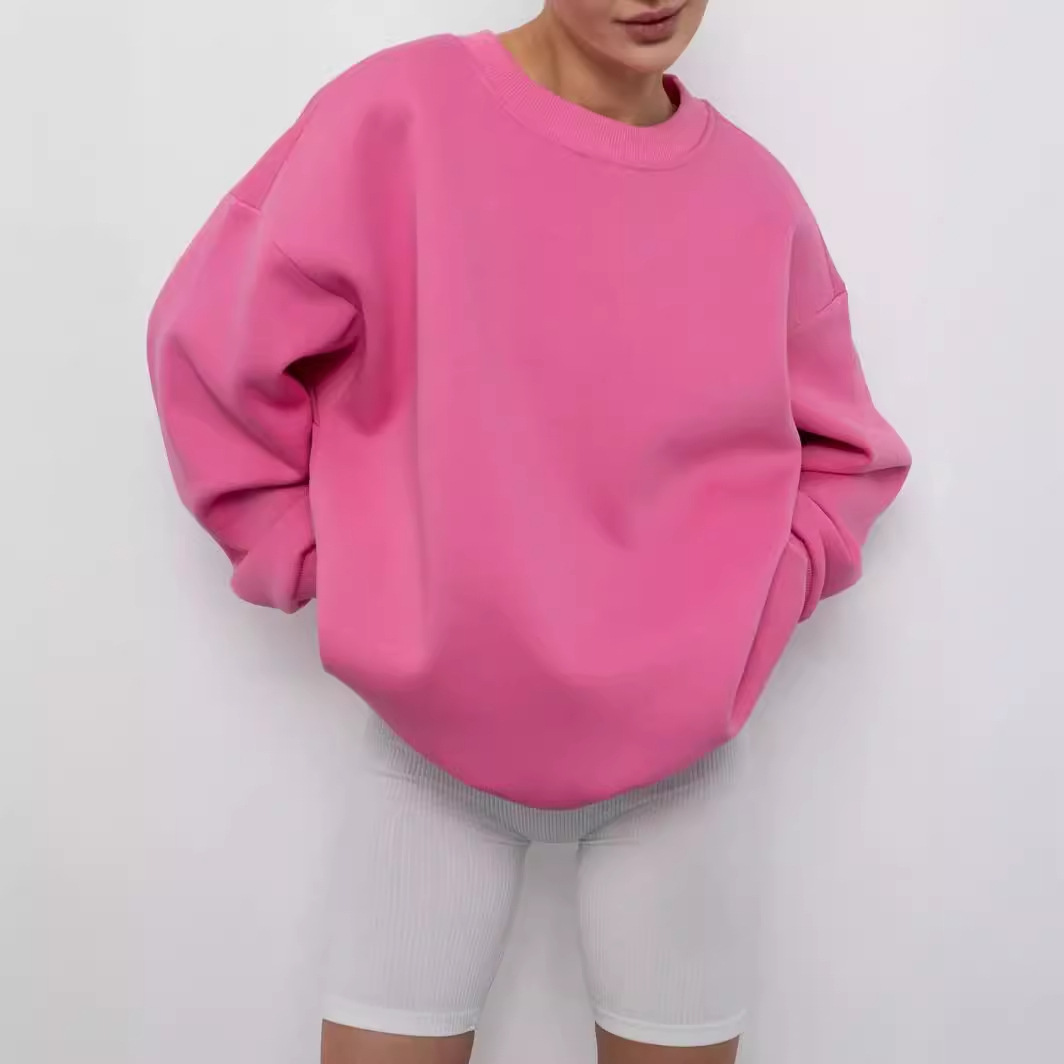 Solid Crewneck Loose Pullover Sweatshirt for Women