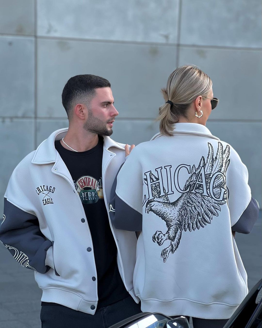 Animal Print Button-Front Baseball Cardigan Sweatshirt for Couples