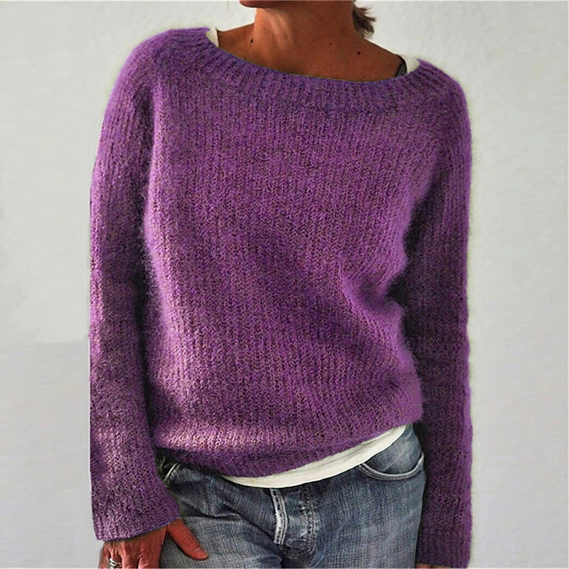 Women's Solid Crewneck Knit Sweater Slim Fit Pullover