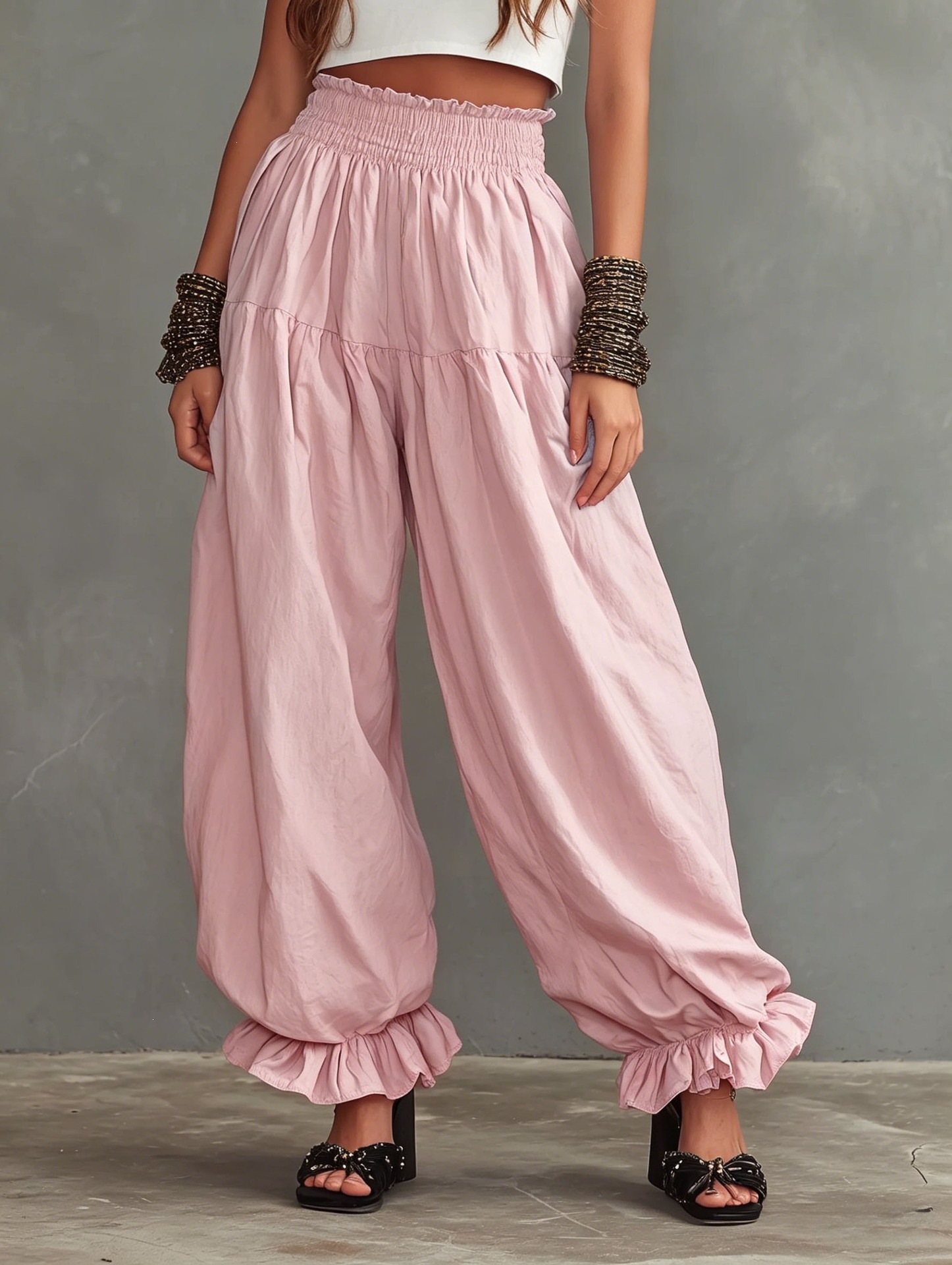 Women's Loose Lantern Pants with Ruffle Hem Casual