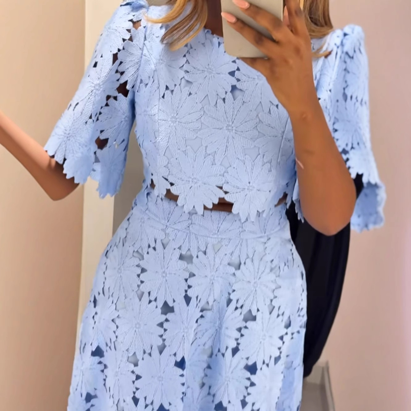 Women's French-Style Cutout Top and Skirt Two-Piece Set