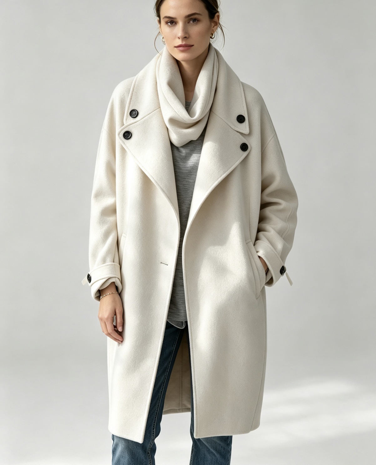 Minimalist Loose Mid-Length Coat with Large Lapel