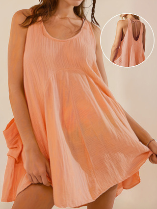 Women's Solid Color Sleeveless A-Line Midi Dress with Pockets