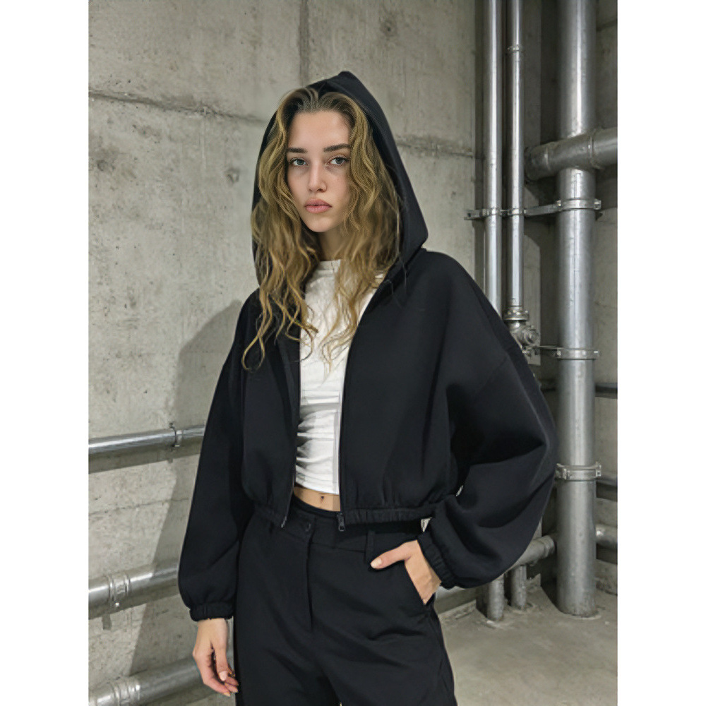 Women's Solid Color Hooded Zip-Up Fleece Jacket