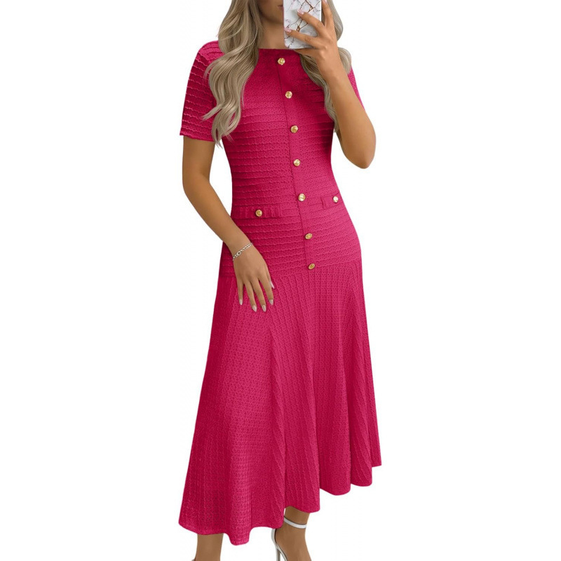 Elegant Solid Short-Sleeve Bodycon Knit Dress